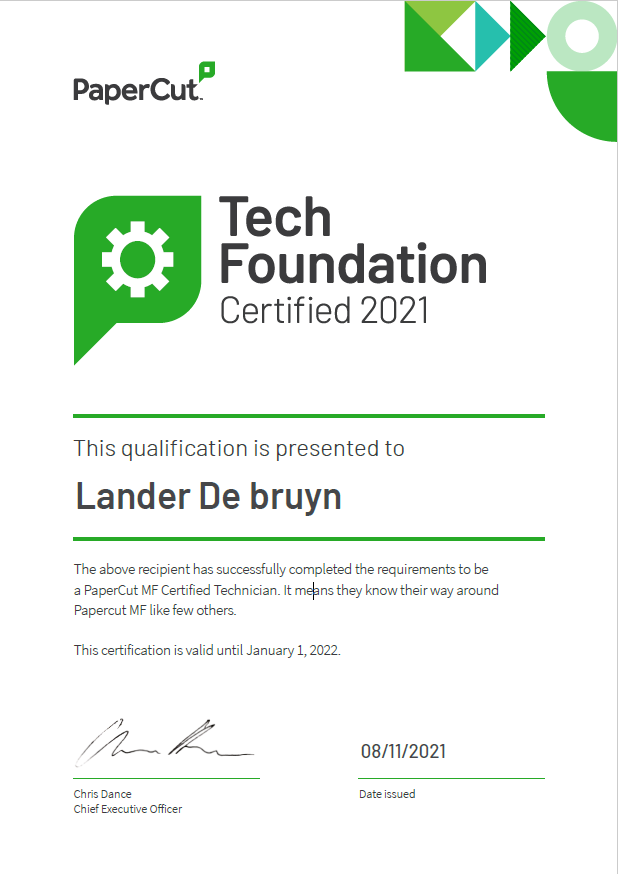 PaperCut Tech Foundation Certified 2021